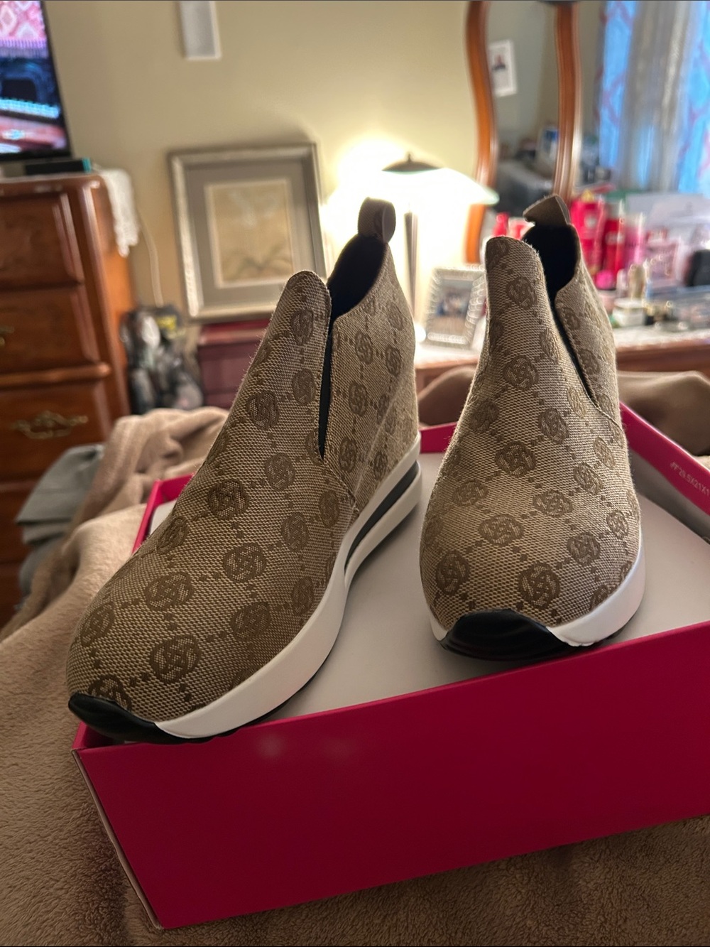 Tan Monogram Slip-On Platform Sneakers